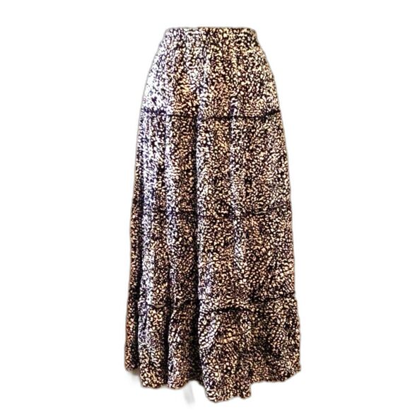 Japna Navy White Boho Rayon Tiered Peasant Maxi Skirt Size M - Picture 1 of 3